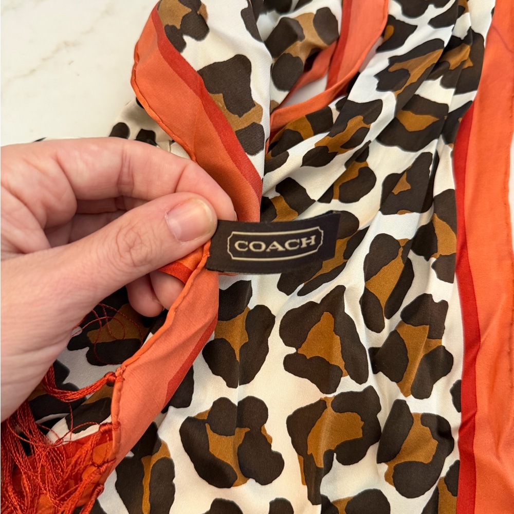 Coach Leopard Print Scarf with Orange Accents
